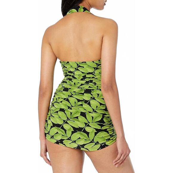 NEW NORMA KAMALI tree print halter ruched one piece swimsuit in multi - Picture 2 of 2